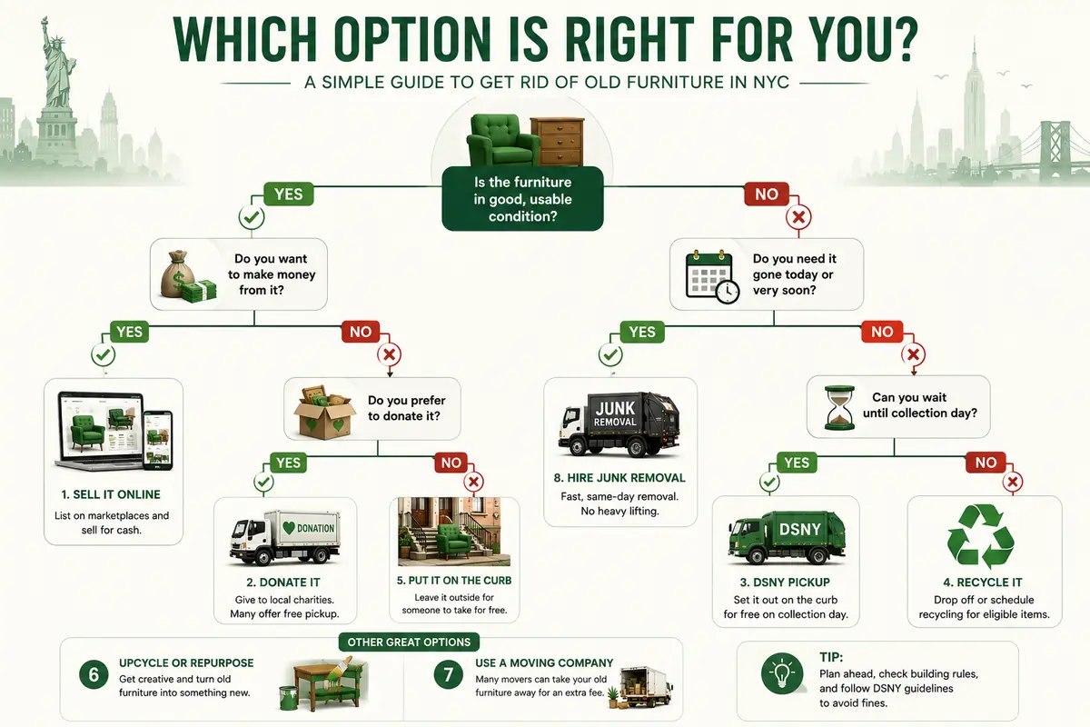 Chart matching furniture disposal situations to the best option