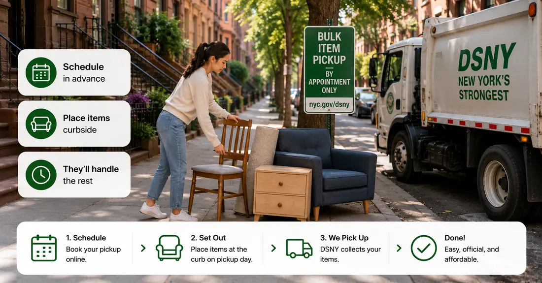 NYC DSNY bulk-item pickup — place items at the curb the night before your collection day